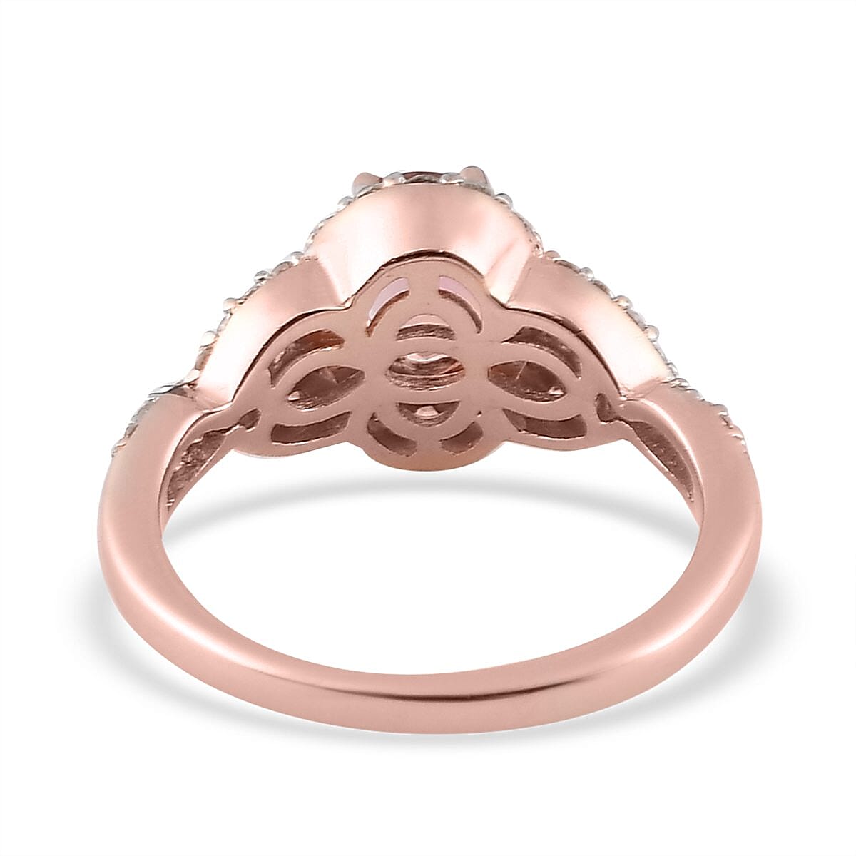 Natural Blush Tourmaline and Natural White Zircon Ring in Vermeil Rose Gold Over Sterling Silver 1.40 ctw image number 4