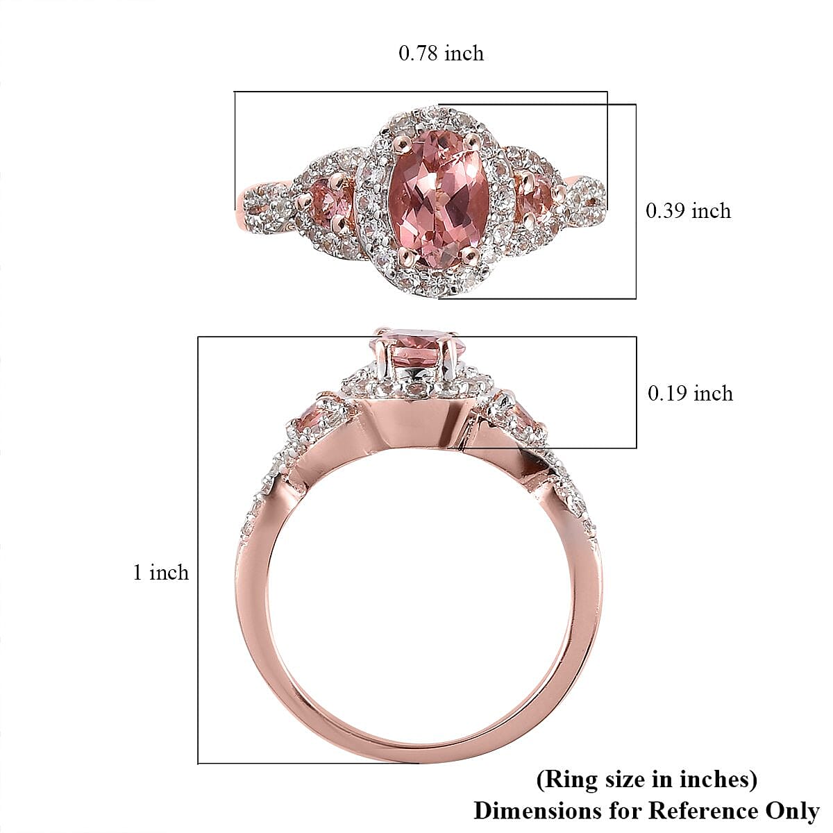 Natural Blush Tourmaline and Natural White Zircon Ring in Vermeil Rose Gold Over Sterling Silver 1.40 ctw image number 5