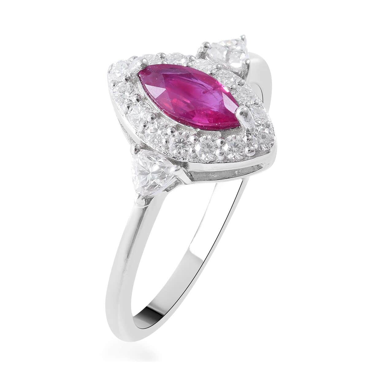Premium Montepuez Ruby and Moissanite Halo Ring in Platinum Over Sterling Silver (Size 10.0) 1.15 ctw image number 2