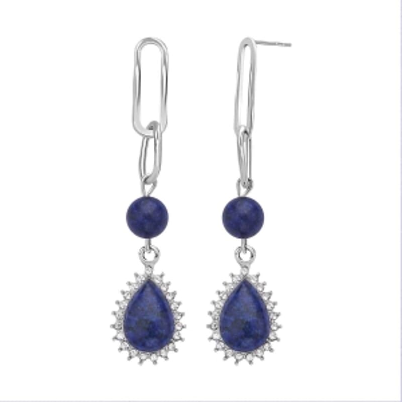 Lapis Lazuli,Austrian Crystal Drop 18.00 ctw Earrings in Silvertone
