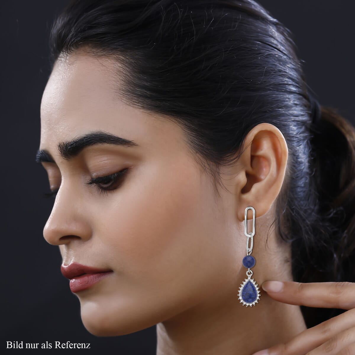 Lapis Lazuli and Austrian Crystal Paper Clip Drop Earrings in Silvertone 18.00 ctw image number 1