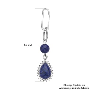Lapis Lazuli,Austrian Crystal Drop 18.00 ctw Earrings in Silvertone