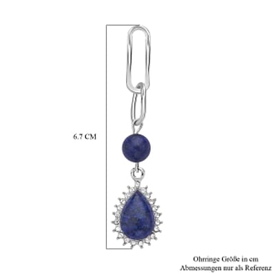 Lapis Lazuli,Austrian Crystal Drop 18.00 ctw Earrings in Silvertone