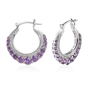 Karis Simulated Amethyst Color Diamond Hoop Earrings in Platinum Bond 4.25 ctw