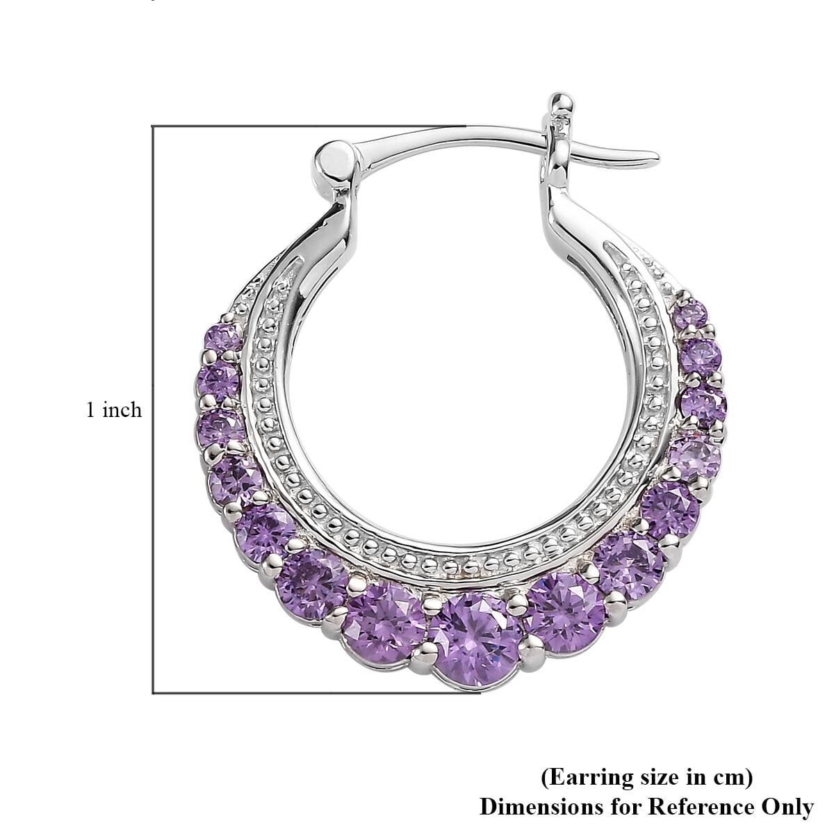 Karis Simulated Amethyst Color Diamond Hoop Earrings in Platinum Bond 4.25 ctw image number 5