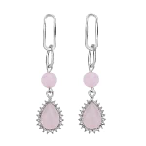 Galilea Rose Quartz and Austrian Crystal Paper Clip Drop Earrings in Silvertone 18.00 ctw