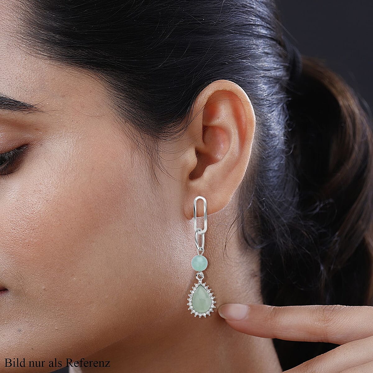 Green Aventurine and Austrian Crystal Paper Clip Drop Earrings in Silvertone 18.00 ctw image number 1