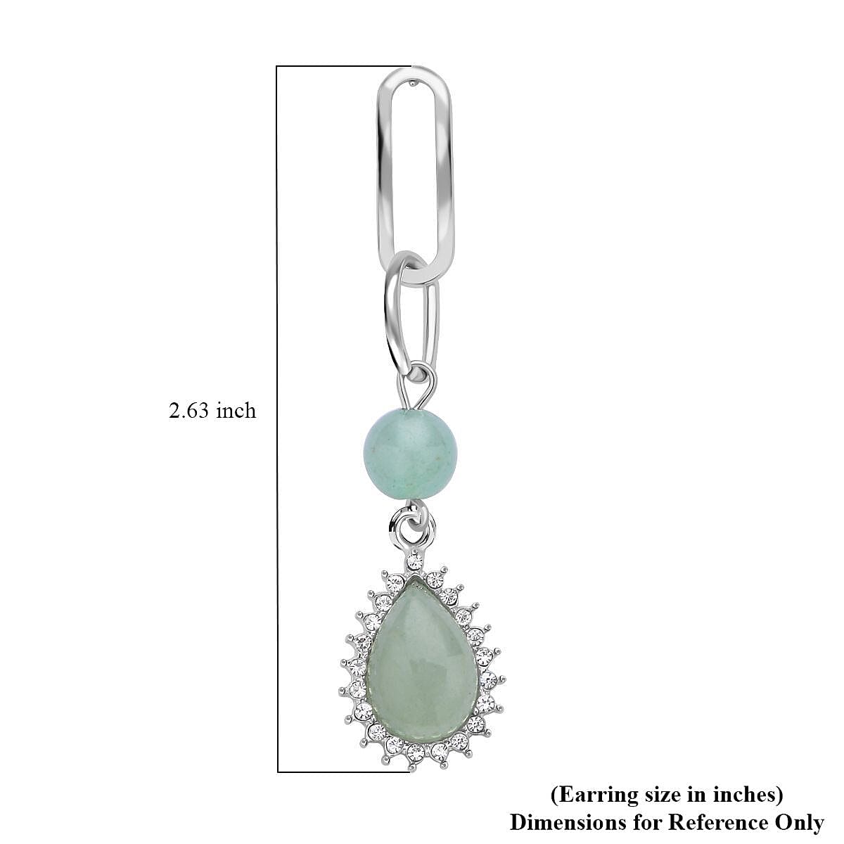 Green Aventurine and Austrian Crystal Paper Clip Drop Earrings in Silvertone 18.00 ctw image number 3