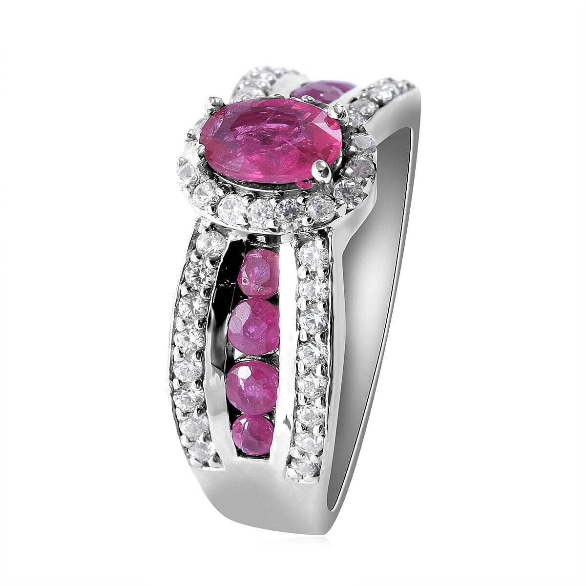 Premium Montepuez Ruby and Natural White Zircon Ring in Platinum Over Sterling Silver 2.25 ctw image number 2