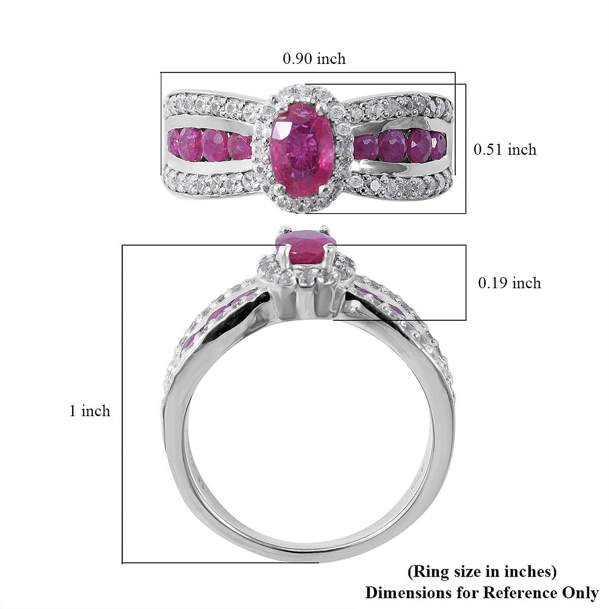 Premium Montepuez Ruby and Natural White Zircon Ring in Platinum Over Sterling Silver 2.25 ctw image number 4