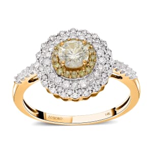 Luxoro 14K Yellow Gold I3 Natural Yellow and White Diamond Cocktail Ring (Size 9.0) 1.00 ctw
