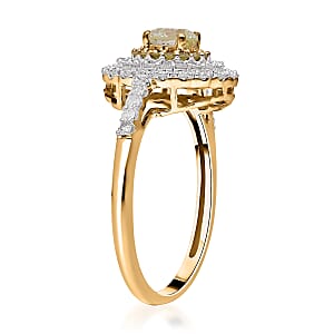 Luxoro 14K Yellow Gold I3 Natural Yellow and White Diamond Cocktail Ring (Size 9.0) 1.00 ctw