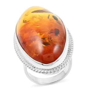 Baltic Amber Ring in Sterling Silver (Size 9.5)