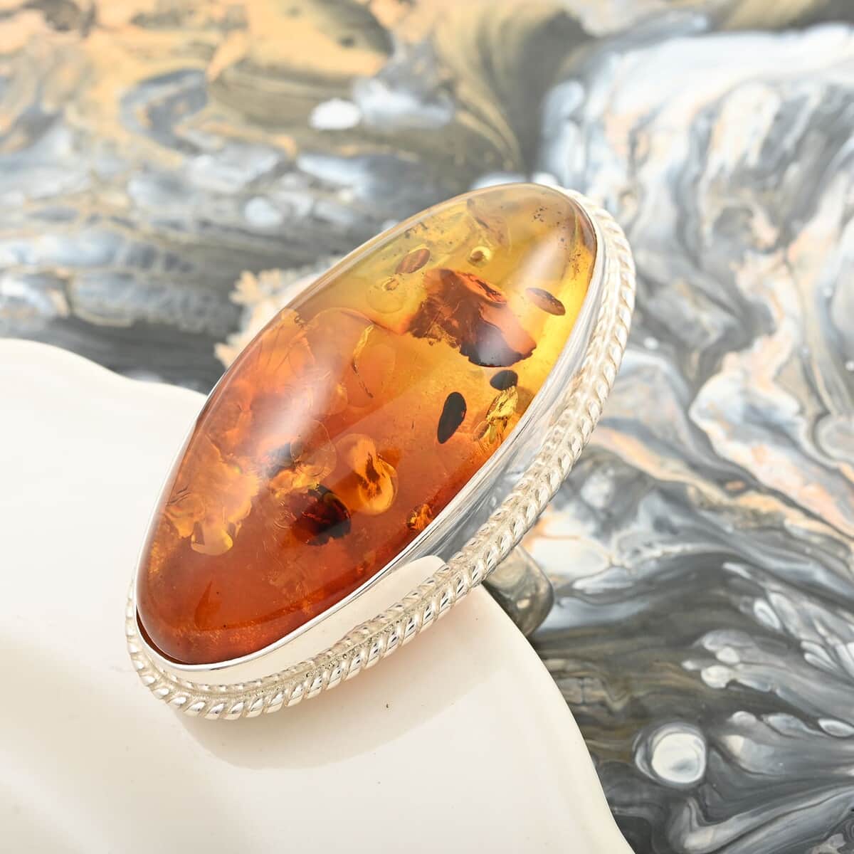 Baltic Amber Ring in Sterling Silver (Size 9.5) image number 1