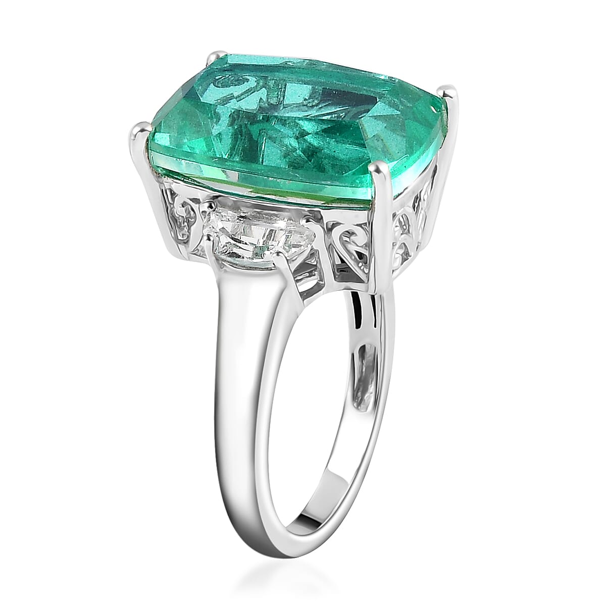 Peacock Quartz (Triplet) and White Topaz Ring in Platinum Over Sterling Silver, Triplet Quartz Jewelry, Birthday Gifts For Her 11.80 ctw image number 3