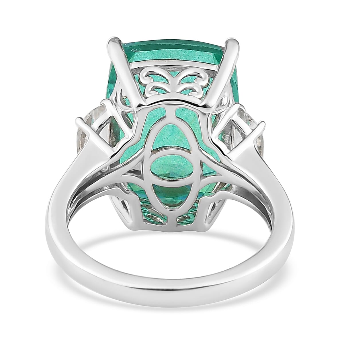 Peacock Quartz (Triplet) and White Topaz Ring in Platinum Over Sterling Silver, Triplet Quartz Jewelry, Birthday Gifts For Her 11.80 ctw image number 4