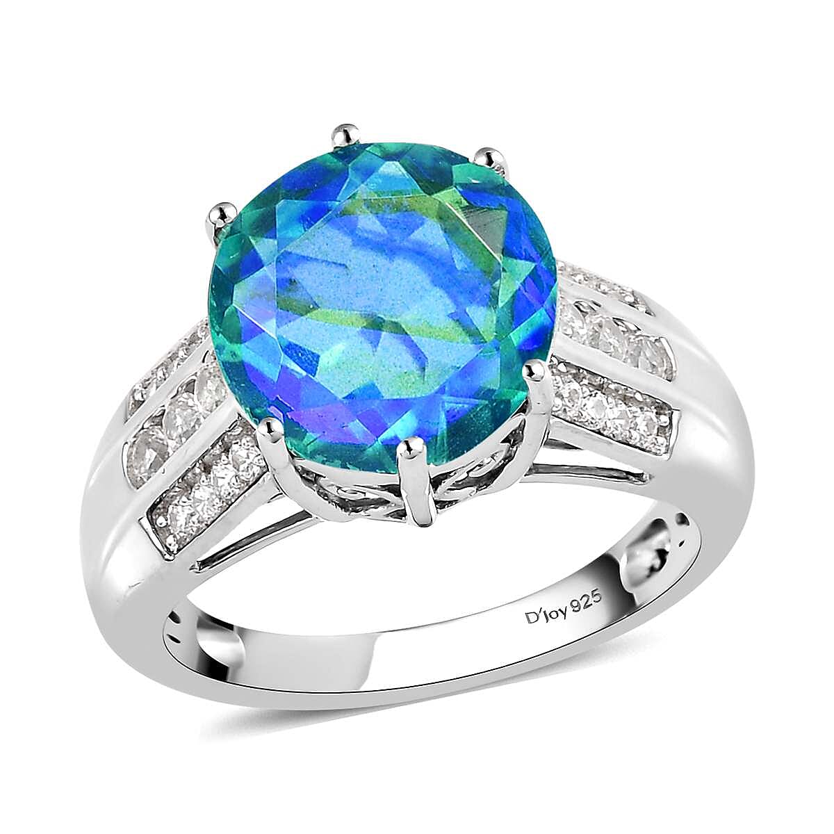 Peacock Quartz and Natural White Zircon Ring in Platinum Over Sterling Silver (Size 6.0) 5.50 ctw
