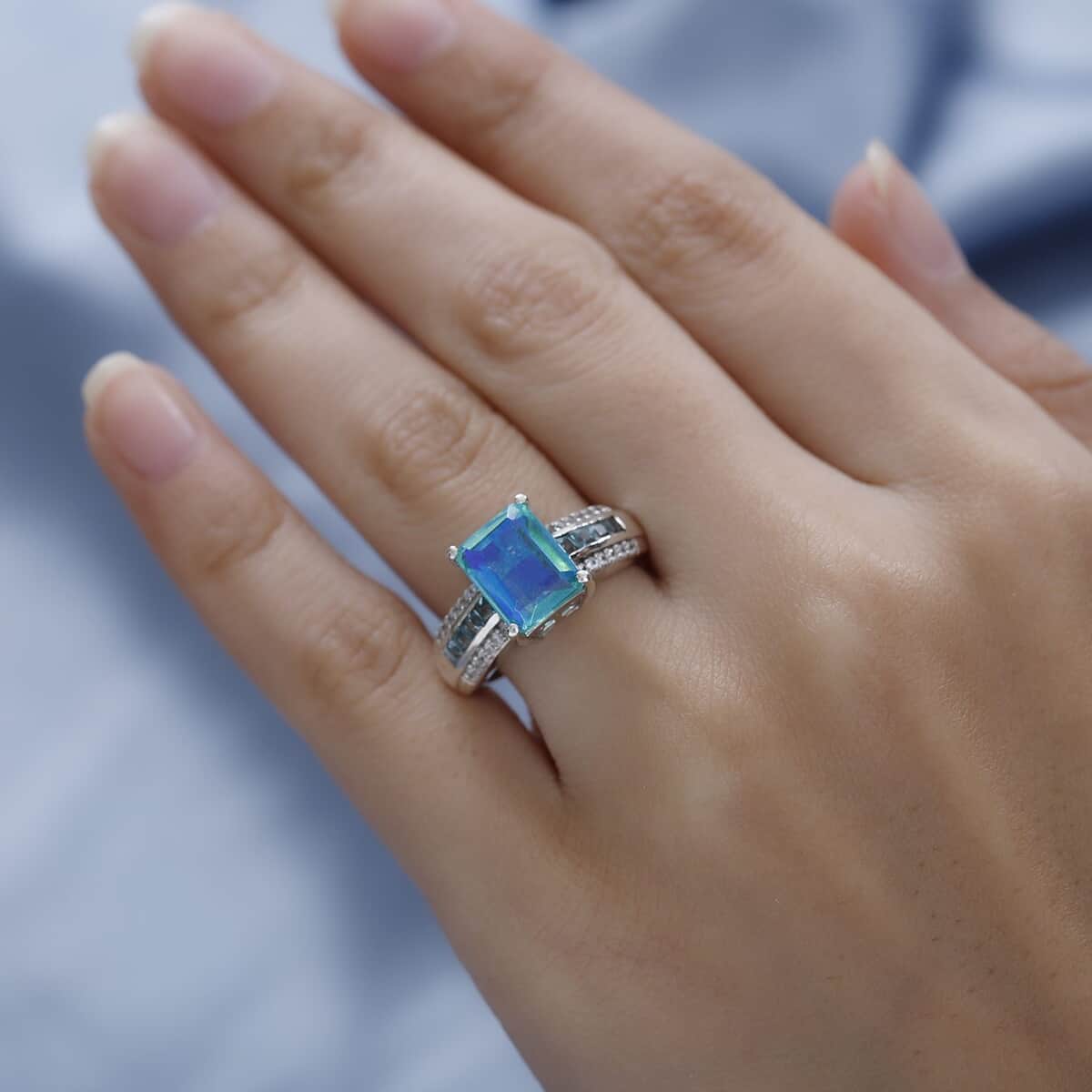 Peacock Quartz and Multi Gemstone Ring in Platinum Over Sterling Silver (Size 7.0) 4.75 ctw image number 2