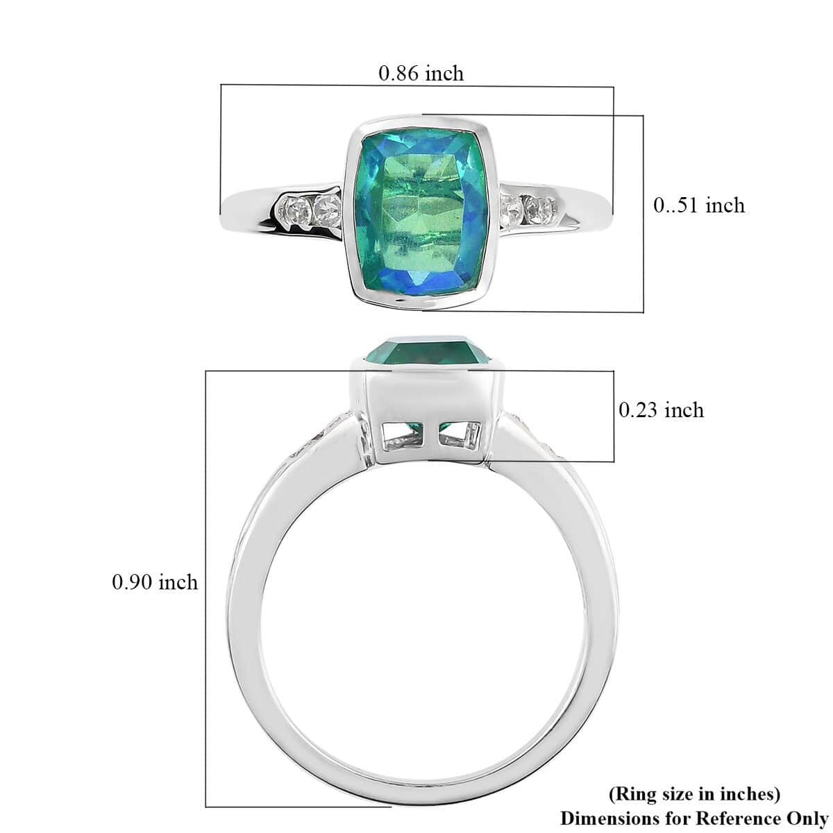 Peacock Quartz and Natural White Zircon Ring in Platinum Over Sterling Silver (Size 7.0) 2.60 ctw image number 5