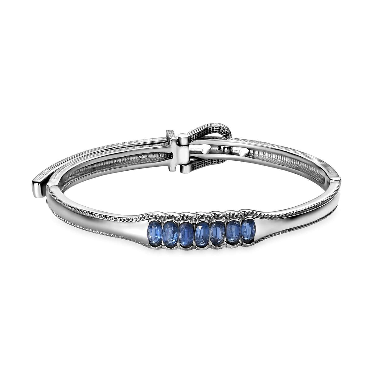 Kashmir Kyanite 2.35 ctw Adjustable Bangle Bracelet in Stainless Steel (6.50 In)  image number 0