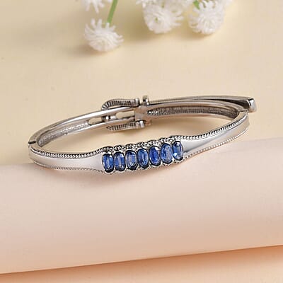 Kashmir Kyanite 2.35 ctw Adjustable Bangle Bracelet in Stainless Steel (6.50 In) 