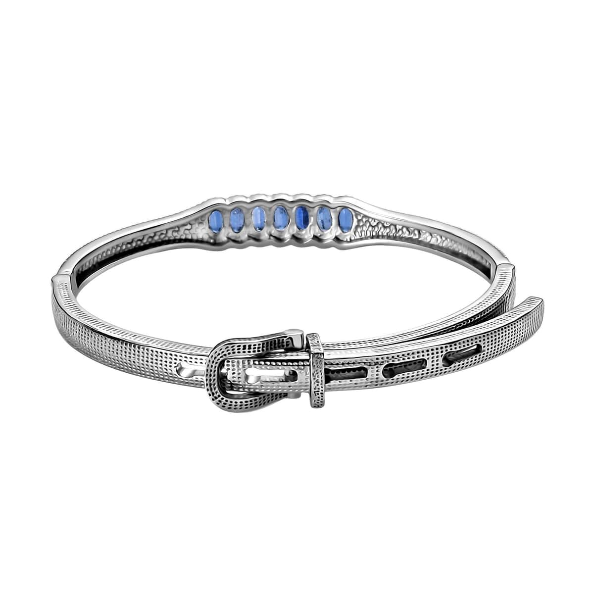 Kashmir Kyanite 2.35 ctw Adjustable Bangle Bracelet in Stainless Steel (6.50 In)  image number 4