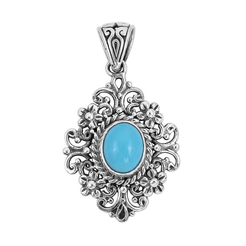 Bali Legacy Sleeping Beauty Turquoise Pendant in Sterling Silver 2.20 ctw