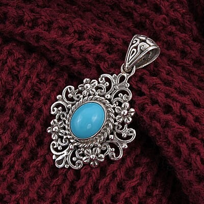 Bali Legacy Sleeping Beauty Turquoise Pendant in Sterling Silver 2.20 ctw