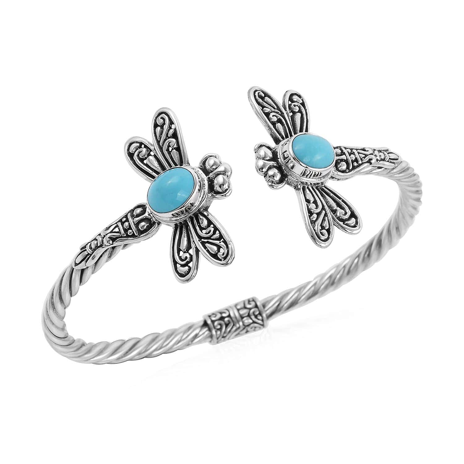 BALI LEGACY American Natural Sleeping Beauty Turquoise Dragonfly Cuff Bracelet in Sterling Silver 20.2 Grams 2.90 ctw