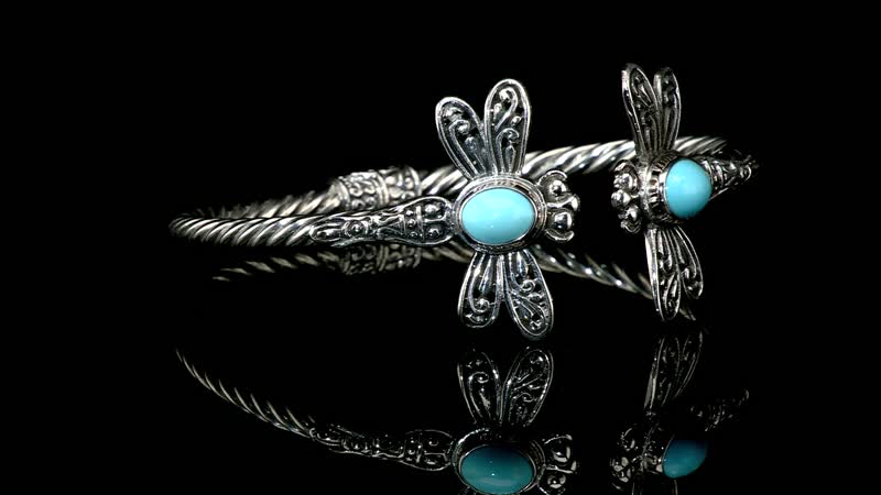 BALI LEGACY American Natural Sleeping Beauty Turquoise Dragonfly Cuff Bracelet in Sterling Silver 20.2 Grams 2.90 ctw