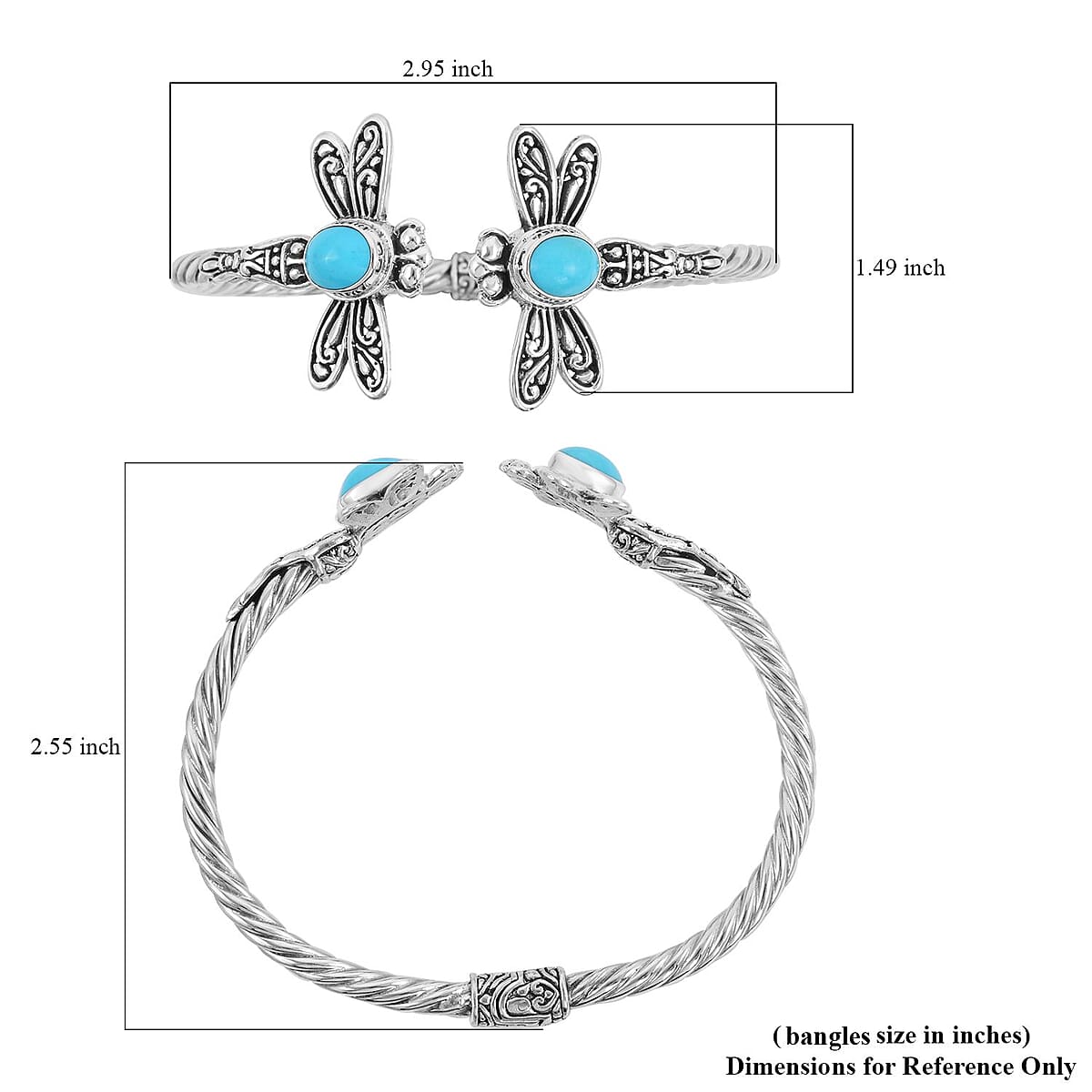 Bali Legacy Sleeping Beauty Turquoise Dragonfly Cuff Bracelet in Sterling Silver 2.90 ctw image number 5