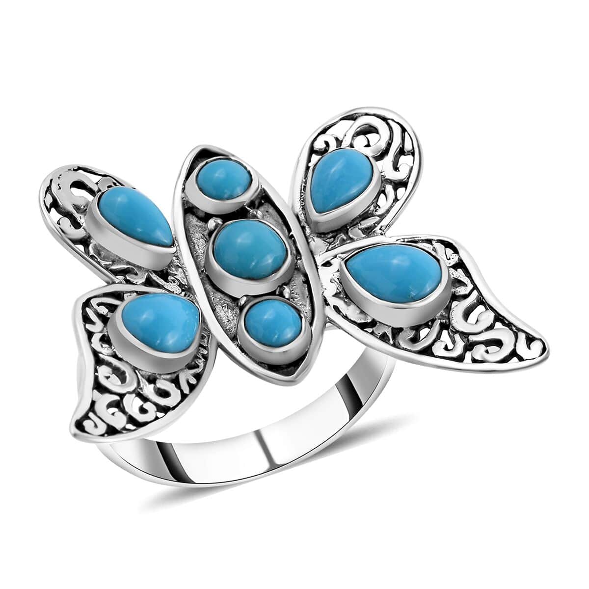 BALI LEGACY American Natural Sleeping Beauty Turquoise Butterfly Ring in Sterling Silver (Size 10.0) 3.25 ctw image number 0
