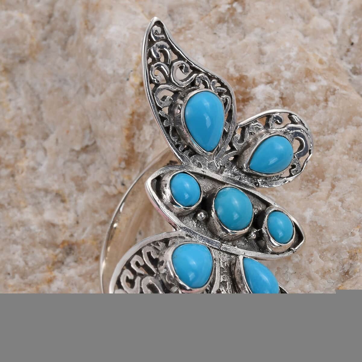 BALI LEGACY American Natural Sleeping Beauty Turquoise Butterfly Ring in Sterling Silver (Size 10.0) 3.25 ctw image number 1