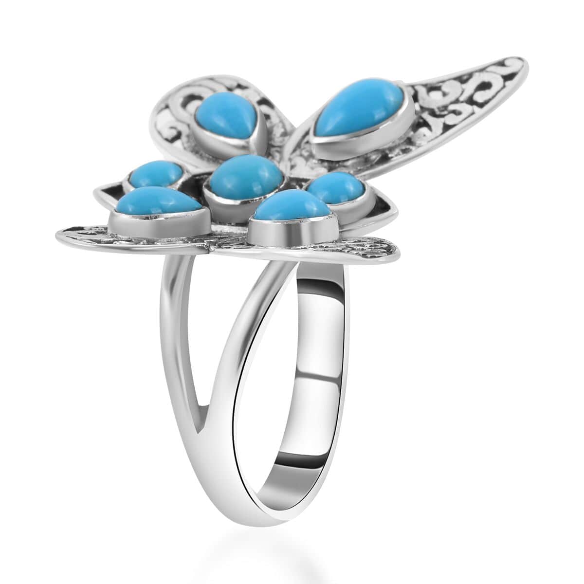 BALI LEGACY American Natural Sleeping Beauty Turquoise Butterfly Ring in Sterling Silver (Size 10.0) 3.25 ctw image number 3