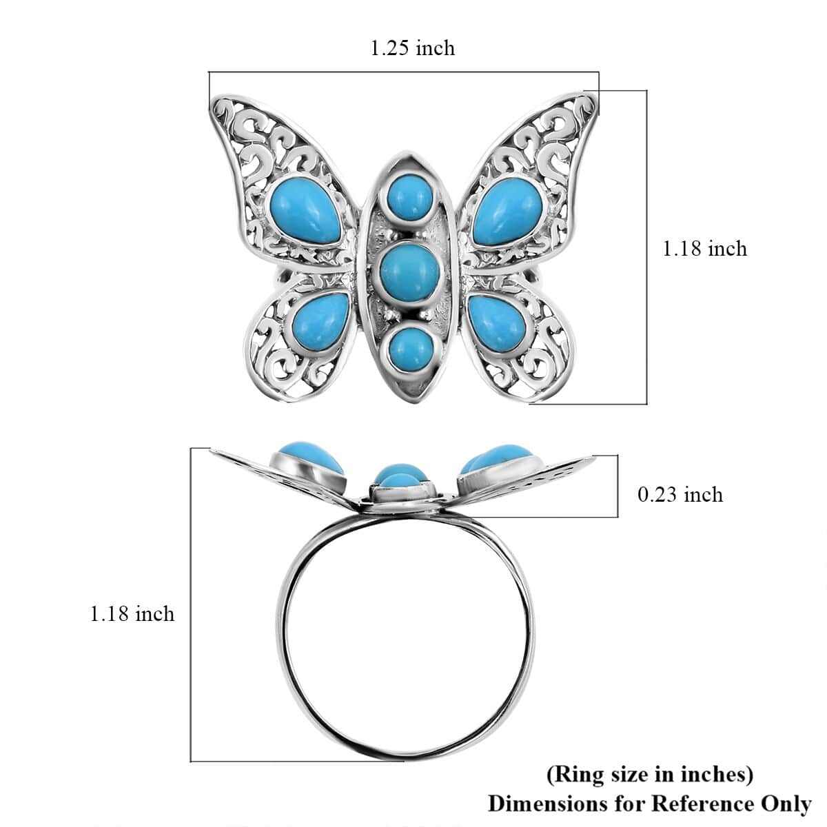 BALI LEGACY American Natural Sleeping Beauty Turquoise Butterfly Ring in Sterling Silver (Size 10.0) 3.25 ctw image number 5