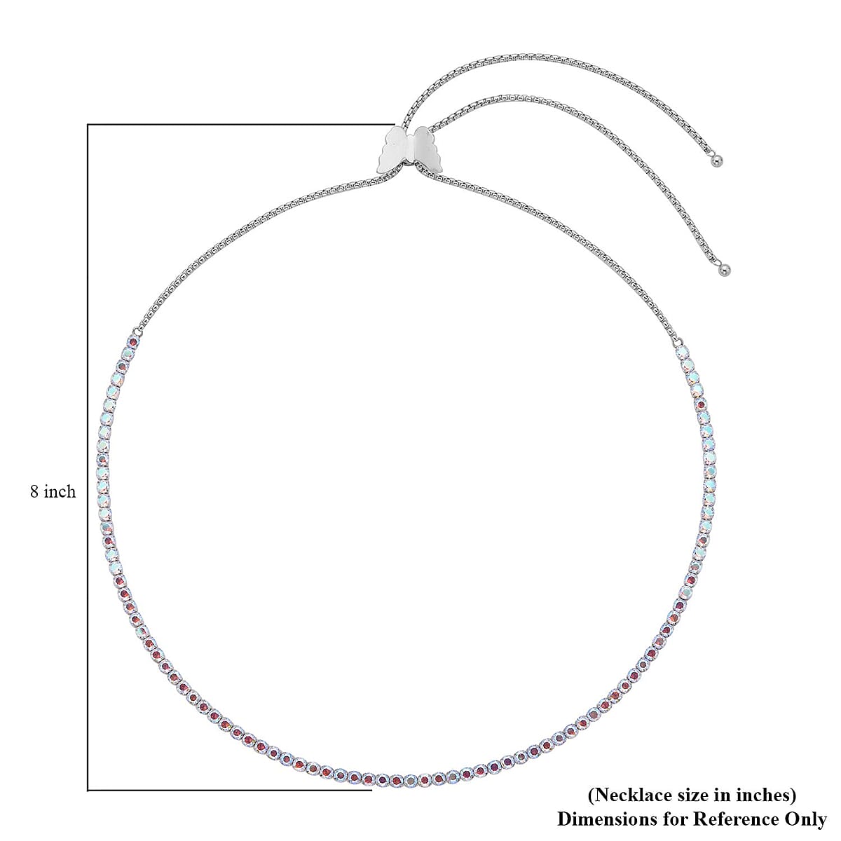 Simulated Aurora Borealis Diamond Multi-Wear Butterfly Slider Bolo Tennis Necklace (15-33 Inches) in Stainless Steel 45.00 ctw , Tarnish-Free, Waterproof, Sweat Proof Jewelry image number 5