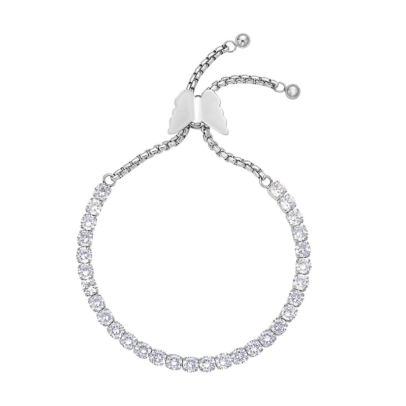 Simulated Diamond Multi-Wear Butterfly Slider Bolo Tennis Bracelet in Stainless Steel (5-9Inches) , Tarnish-Free, Waterproof, Sweat Proof Jewelry