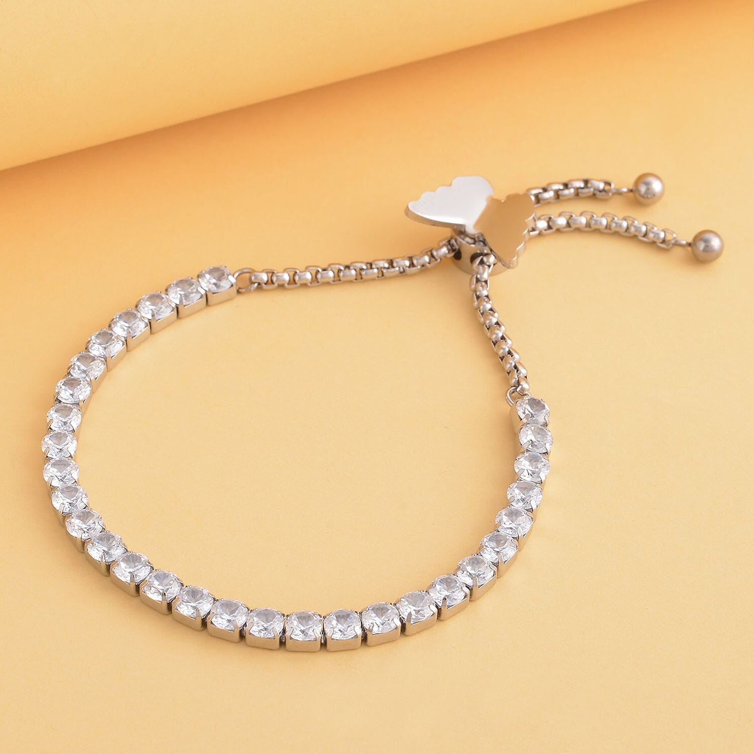 Simulated Diamond Multi-Wear Butterfly Slider Bolo Tennis Bracelet in Stainless Steel (5-9Inches) , Tarnish-Free, Waterproof, Sweat Proof Jewelry