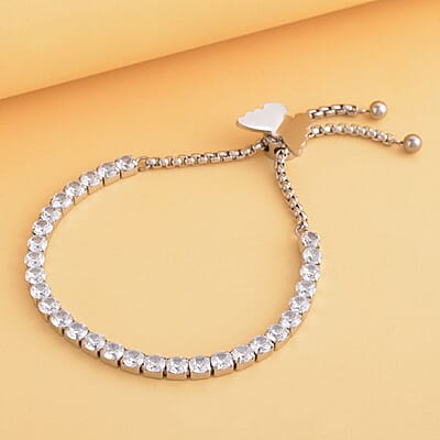 Simulated Diamond Multi-Wear Butterfly Slider Bolo Tennis Bracelet in Stainless Steel (5-9Inches) , Tarnish-Free, Waterproof, Sweat Proof Jewelry