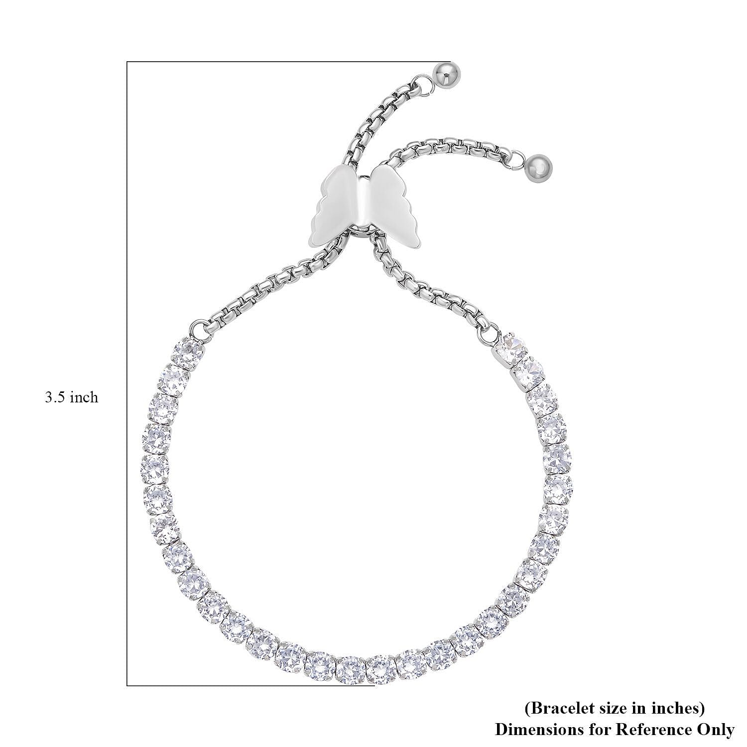 Simulated Diamond Multi-Wear Butterfly Slider Bolo Tennis Bracelet in Stainless Steel (5-9Inches) , Tarnish-Free, Waterproof, Sweat Proof Jewelry