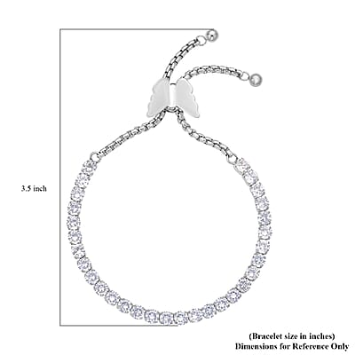 Simulated Diamond Multi-Wear Butterfly Slider Bolo Tennis Bracelet in Stainless Steel (5-9Inches) , Tarnish-Free, Waterproof, Sweat Proof Jewelry