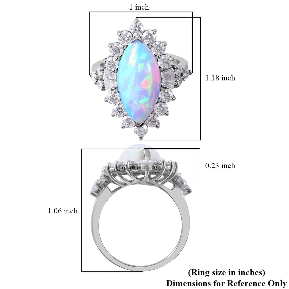 Premium Ethiopian Welo Opal and Moissanite Halo Ring in Platinum Over Sterling Silver 6.80 ctw image number 4