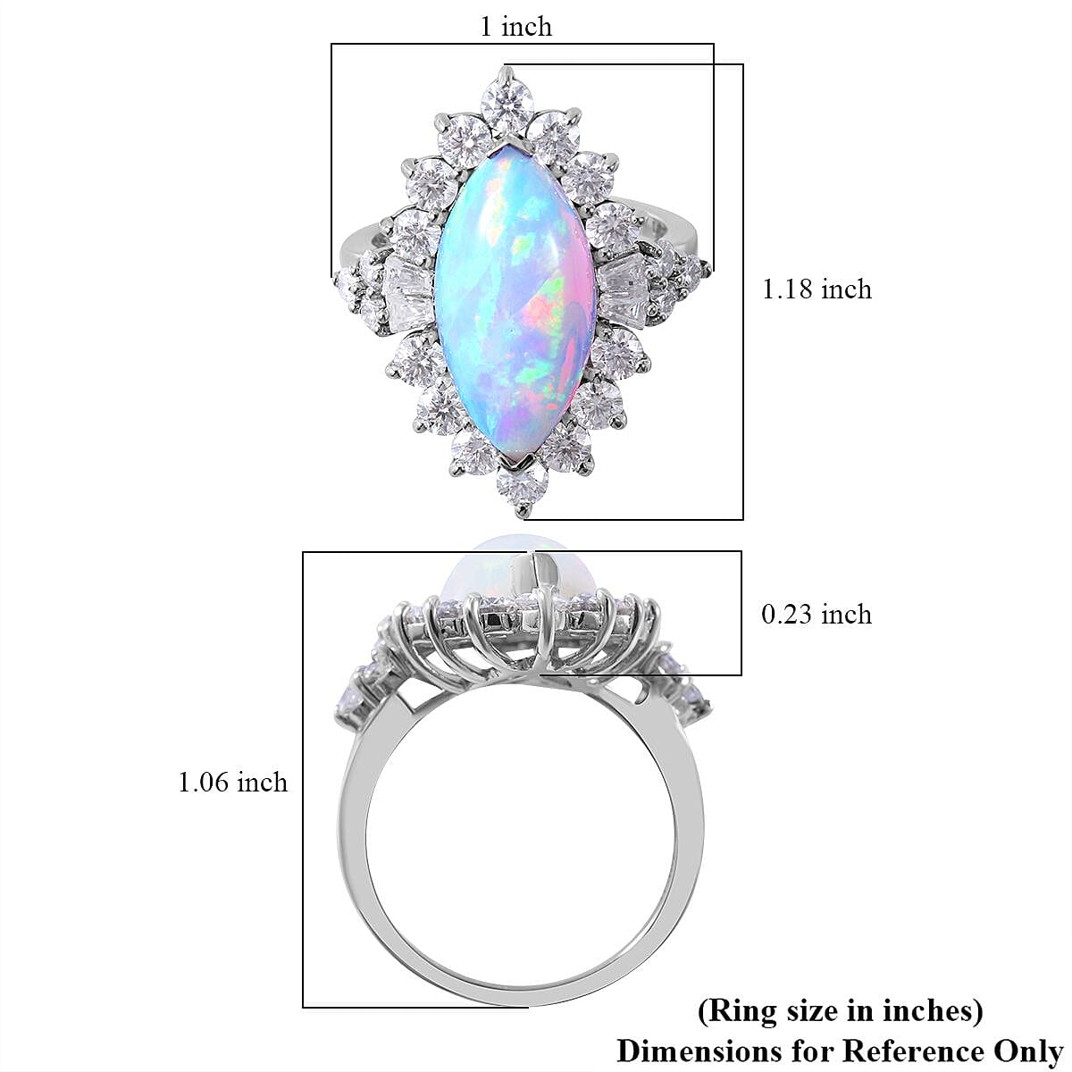 Premium Ethiopian Welo Opal and Moissanite Halo Ring in Platinum Over Sterling Silver (Size 8.0) 6.80 ctw image number 4