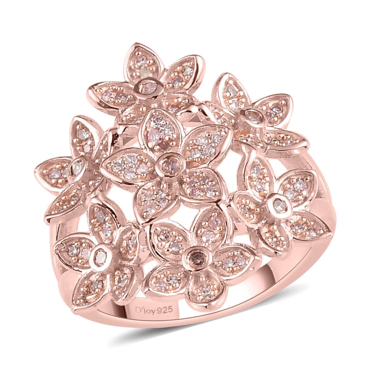 Natural Pink Diamond Floral Ring in Vermeil Rose Gold Over Sterling Silver 0.50 ctw image number 0