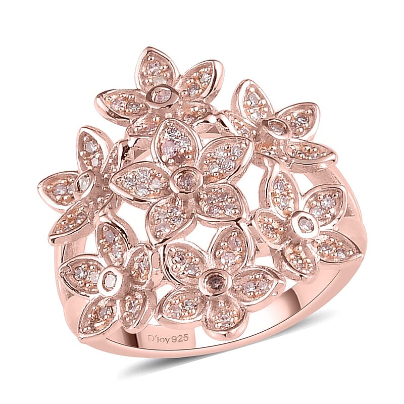 Natural Pink Diamond Floral Ring in Vermeil Rose Gold Over Sterling Silver (Size 10.0) 0.50 ctw