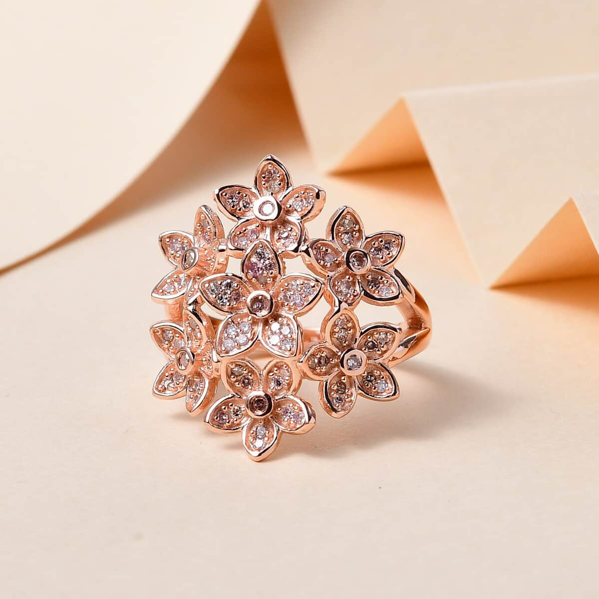 Natural Pink Diamond Floral Ring in Vermeil Rose Gold Over Sterling Silver 0.50 ctw image number 1