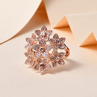 Natural Pink Diamond Floral Ring in Vermeil Rose Gold Over Sterling Silver (Size 10.0) 0.50 ctw