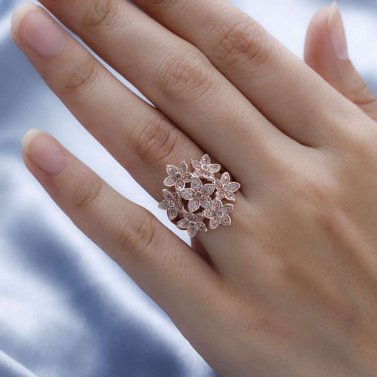 Natural Pink Diamond Floral Ring in Vermeil Rose Gold Over Sterling Silver 0.50 ctw image number 2