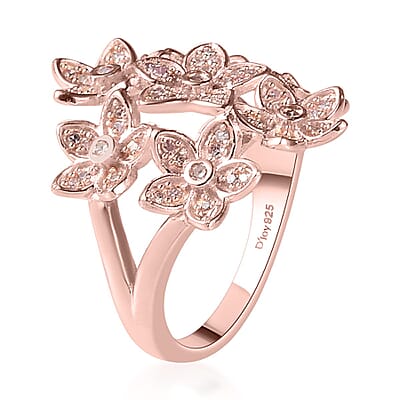 Natural Pink Diamond Floral Ring in Vermeil Rose Gold Over Sterling Silver (Size 10.0) 0.50 ctw