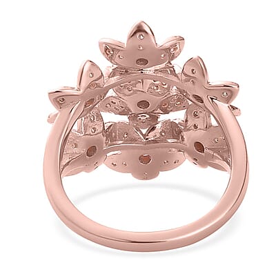 Natural Pink Diamond Floral Ring in Vermeil Rose Gold Over Sterling Silver (Size 10.0) 0.50 ctw